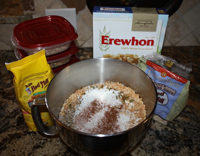 Dump all the dry ingredients (minus brown sugar) into a mixing bowl.